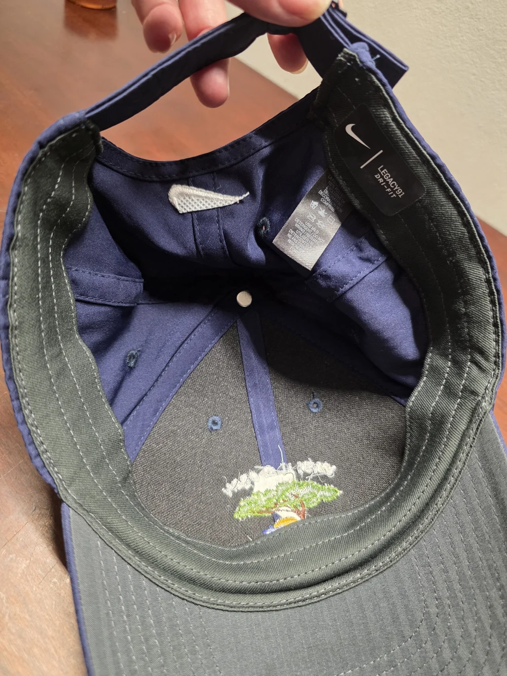Nike Navy Blue Embroidered Golf Cap with Tree and Sunset Logo